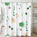 Watercolor Floral Shower Curtain, Sage Green Beige Flower Shower Curtain for Bathroom, Modern Minimalist White Waterproof Fabric Shower Curtain Set 72x72 Inch
