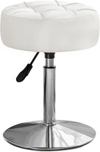Adjustable Vanity Stool, 360 Swivel Chair for Makeup Room, White Faux Leather Stool for Bathroom & Living Room