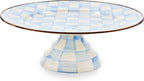 Enamel Pedestal Serving Platter, Decorative Serving Dish for Food, Mini, Black-and-White Courtly Check