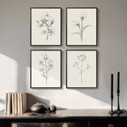 Framed Vintage Botanical Wall Art Bedroom, 4 Piece Rustic Farmhouse Floral Canvas Prints Artwork, Neutral Flower Butterfly Pictures for Modern Farmhouse Living Room Kitchen Bathroom Wall Decor, 11x14