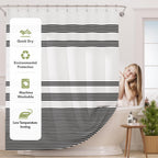 Shower Curtain, Washable Cloth Black Shower Curtain Sets with 12 Shower Curtain Hooks, Fabric Rustic Black and White Striped Curtain, Farmhouse Bathroom Curtains, 72x72 Inches