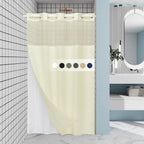 Grey Shower Curtain and Liner Set - 230GSM Waffle Weave Textured Heavy Duty,Hotel Luxury Weighted Bath Curtain,71W x 74H