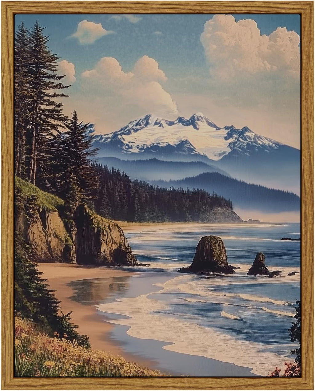 Framed Canvas Wall Art, Meadow with Flowers Painting, Landscape for Living Room, Bedroom, Home, Bathroom Decor, 8x10