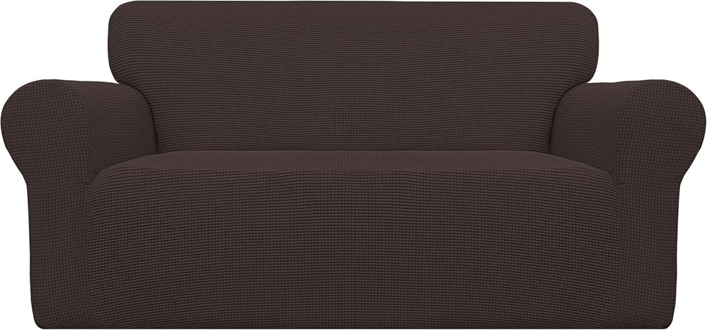 Stretch Sofa Slipcover 1-Piece Sofa Cover Furniture Protector Couch Soft with Elastic Bottom for Kids, Polyester Spandex Jacquard Fabric Small Checks (Sofa, Dark Gray)