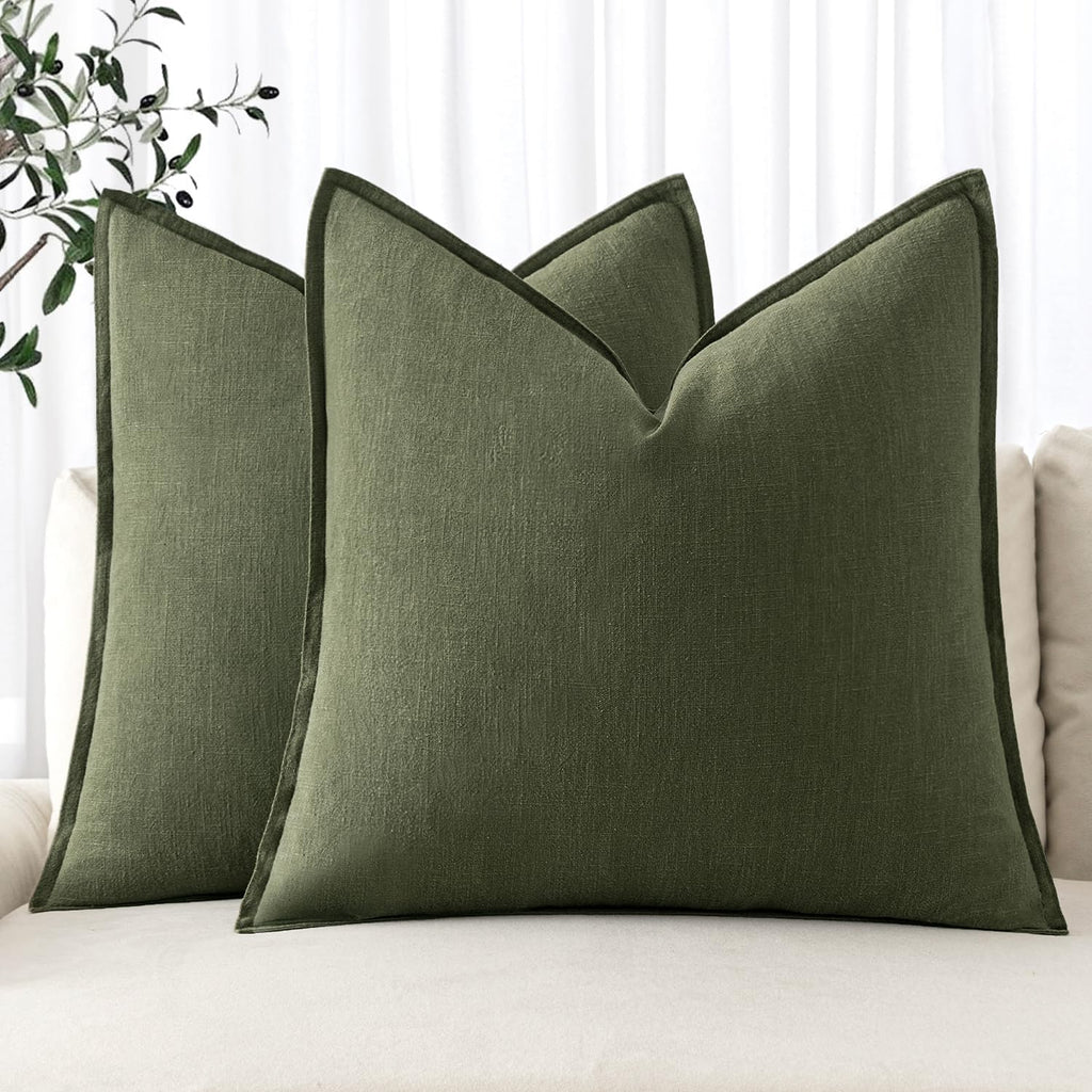 MIULEE Decorative Linen Euro Sham Pillow Covers 24x24 Natural Beige Boho Farmhouse Neutral Couch Throw Pillows for Bed Pack of 2 Accent Modern Pillowcase Sofa Livingroom Home Decor
