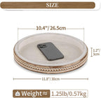 Round Wooden Decorative Tray: White Washed Bead Tray Decor for Coffee Table Centerpiece Rustic Farmhouse Tray for Kitchen Counter Living Room Decoration