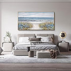 Framed Wall Art for Living Room Decor - Farmhouse Boho Beach Coastal Vintage Floral Ocean Wall Picture Flowers Sea Canvas Print Seascape Artwork for Home Living Room Bedroom Office 24x48