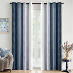 Ombre 100% Blackout Curtains, Navy Blue and Greyish White Full Room Darkening Thermal Insulated 84 Inches Long Drapes for Bedroom/Living Room Grommet Window Treatments Modern 52Wx84L, Set of 2