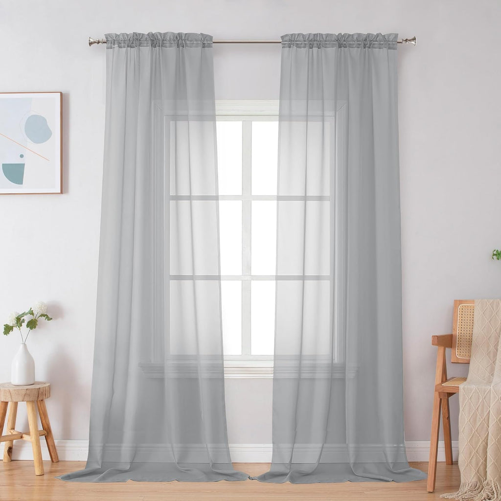 Black Sheer Curtains 63 Inch Length 2 Panels, Rod Pocket Solid Color Window Sheer Curtain Panels, Elegant Curtains & Drapes for Living Room, Bedroom 2 Panels (Black, 42" W x 63" L)