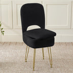 Vanity Chair with Storage and Folding Back, Faux Fur Square Storage Chair, Vanity Stool Chair with 4 Metal Legs for Bedroom, Living Room and Makeup Stations, 13.4"x 15"x 30", White