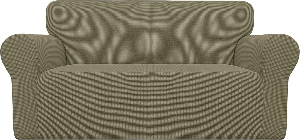 Stretch Sofa Slipcover 1-Piece Sofa Cover Furniture Protector Couch Soft with Elastic Bottom for Kids, Polyester Spandex Jacquard Fabric Small Checks (Sofa, Dark Gray)