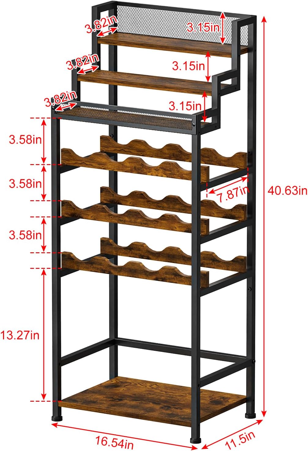 Tiered Wine Rack and Liquor Cabinet, Large Capacity Freestanding Floor Wine Storage Shelf for Red Wine, Champagne & Whiskey, Stepped Bottle Display Stand for Home Bar, Living Room, Corner, Dining Room