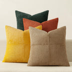 Teal Orange Decorative Throw Pillow Covers 18x18 Inch Set of 4 Boho Corduroy Striped Cushion Cases Modern Farmhouse Patchwork Pillow Cases for Couch Sofa Bedroom Home Decor