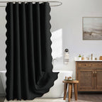 Beige Scalloped Shower Curtain Linen Textured with 12 Metal Hooks Cute Heavy Duty Washable Waterproof Neutral Thick Cloth Shower Curtains with Black Border for Bathroom Bathtub,W72*L72 Cream