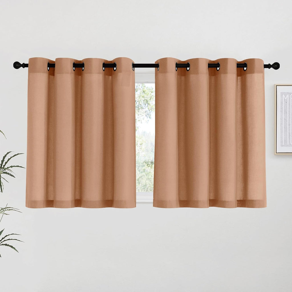 Natural Linen Curtains 84 inch Long 2 Panels Set, Grommet Top Thick Linen Burlap Semi Sheer Vertical Drapes Privacy Assured with Light Filtering for Bedroom/Living Room, W55 x L84