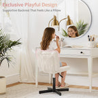 Adjustable Vanity Stool Chair with Girly Bear Ear Wide Back, 360° Swivel Vanity Stool for Makeup Room, Upholstered Teddy Velvet Ottoman for Teen Girls, 350lbs, Beige