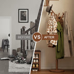 Coat Rack,Solid Wood Coat Rack Freestanding with 12 Hooks,Coat tree freestanding 3 Adjustable Heights for coat, Hats, Handbags，Coat Stand for Entryway,Bedroom (Walnut)