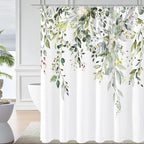 Grey Eucalyptus Shower Curtain, Watercolor Plant Leaves with Floral Bathroom Shower Curtain Set, Gray White, 72x72
