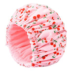 Shower Cap for Women Terry Lined Bath Cap Large Reusable Waterproof Elastic Band Pink Shower Caps for Long Thick Hair Soft Bath Shower Hair Caps
