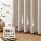 Linen Curtains 84 Inch Length 2 Panels Natural Semi Sheer Curtain with Back Tab Rod Pocket, Light Filtering Window Privacy Burlap Drapes for Living Room Bedroom 42W x 84L Linen