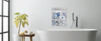 Farmhouse Floral Wall Art for Living Room, Blue and White Daisy Flower and Butterfly on Rustic Wood Board Canvas Wall Art Framed Artwork Ready to Hang for Bathroom Bedroom Decor, 16L X 12W