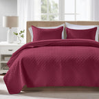 Quilts Queen Size - Ultra Soft Navy Blue Quilt Lightweight Microfiber Bedspreads, Classic Basket Weave Pattern Bedspread Bed Coverlet 3 Pieces for All-Season (1 Quilt, 2 Pillow Shams) | Breathable material, Easy care