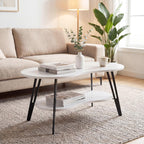 MWOOD Oval Coffee Table, 39.37" Center Table with Storage Shelf and Metal Leg, Waterproof & Scratch-Resistant Dining Table for Living Roome, Bedroom Marble-Patterned
