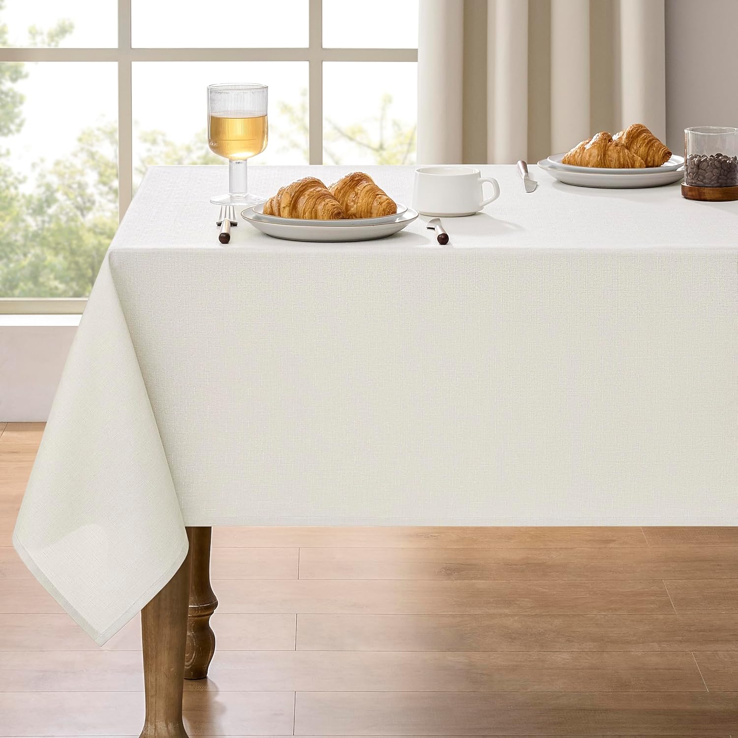 Decorelia Faux Linen Round Tablecloths 60 inch, Waterproof Decorative Washable Texture Rustic Circle Table Cloth Cover for Dining Kitchen Party Farmhouse Outdoor(Round (2-4 Seats),Sage Green)