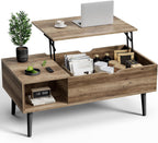OLIXIS Wood Lift Top Coffee Table with Hidden Compartment and Large Storage Shelf, Lift Tabletop Dining Center Table for Home Living Room Office, Black