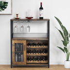 GAOMON Coffee Wine Bar Cabinet with Storage and Detachable Rack, Farmhouse Sideboard and Buffet Cabinet with Glass Holder and Mesh Door, Liquor Coffee Bar Cupboard, Black