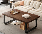 HSH Rustic Walnut Coffee Table, Modern Center Table, Rectangle Industrial Living Room Coffee Table, Simple Farmhouse Wood and Metal Tea Table for Home Bedroom Office, Walnut, 47 in
