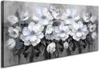 Bathroom Canvas Wall Art, Bathroom Wall Decor,Living Room, Bedroom,Office,Small Gray and White Blue Flower Wall Decoration, 12x12 inches