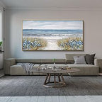 Framed Wall Art for Living Room Decor - Farmhouse Boho Beach Coastal Vintage Floral Ocean Wall Picture Flowers Sea Canvas Print Seascape Artwork for Home Living Room Bedroom Office 24x48