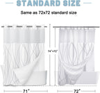 No Hook Grey White Striped Shower Curtain with Snap in Fabric Liner Set - Hotel Liner Set with See Through Mesh Top Window,Machine Washable, 71x74 INCH