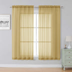 Black Sheer Curtains 63 Inch Length 2 Panels, Rod Pocket Solid Color Window Sheer Curtain Panels, Elegant Curtains & Drapes for Living Room, Bedroom 2 Panels (Black, 42" W x 63" L)