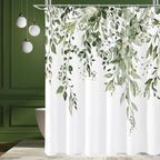 Grey Eucalyptus Shower Curtain, Watercolor Plant Leaves with Floral Bathroom Shower Curtain Set, Gray White, 72x72