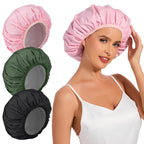 Shower Cap for Women Waterproof Reusable, Large Shower Cap Non-Slip with Elastic Band, Washable Bath Hair Hat for Long Hair, Braids (Pink)