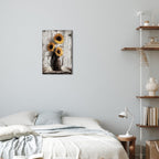 Rustic Sunflower Canvas Wall Art: Vintage Flower Picture Print Farmhouse Wall Decor - Floral Pot Decorative Poster Framed Artwork Decoration for Bedroom Home Office Ready to Hang 10" x 15"