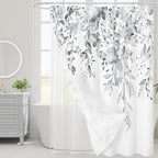 Grey Eucalyptus Shower Curtain, Watercolor Plant Leaves with Floral Bathroom Shower Curtain Set, Gray White, 72x72