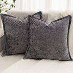 Grey Decorative Throw Pillow Covers 18x18 Inch Set of 2 Cozy Soild Chenille Cushion Cases Soft Textured Square Couch Pillows Cover Boho Accent Farmhouse Pillowcases for Sofa Bed