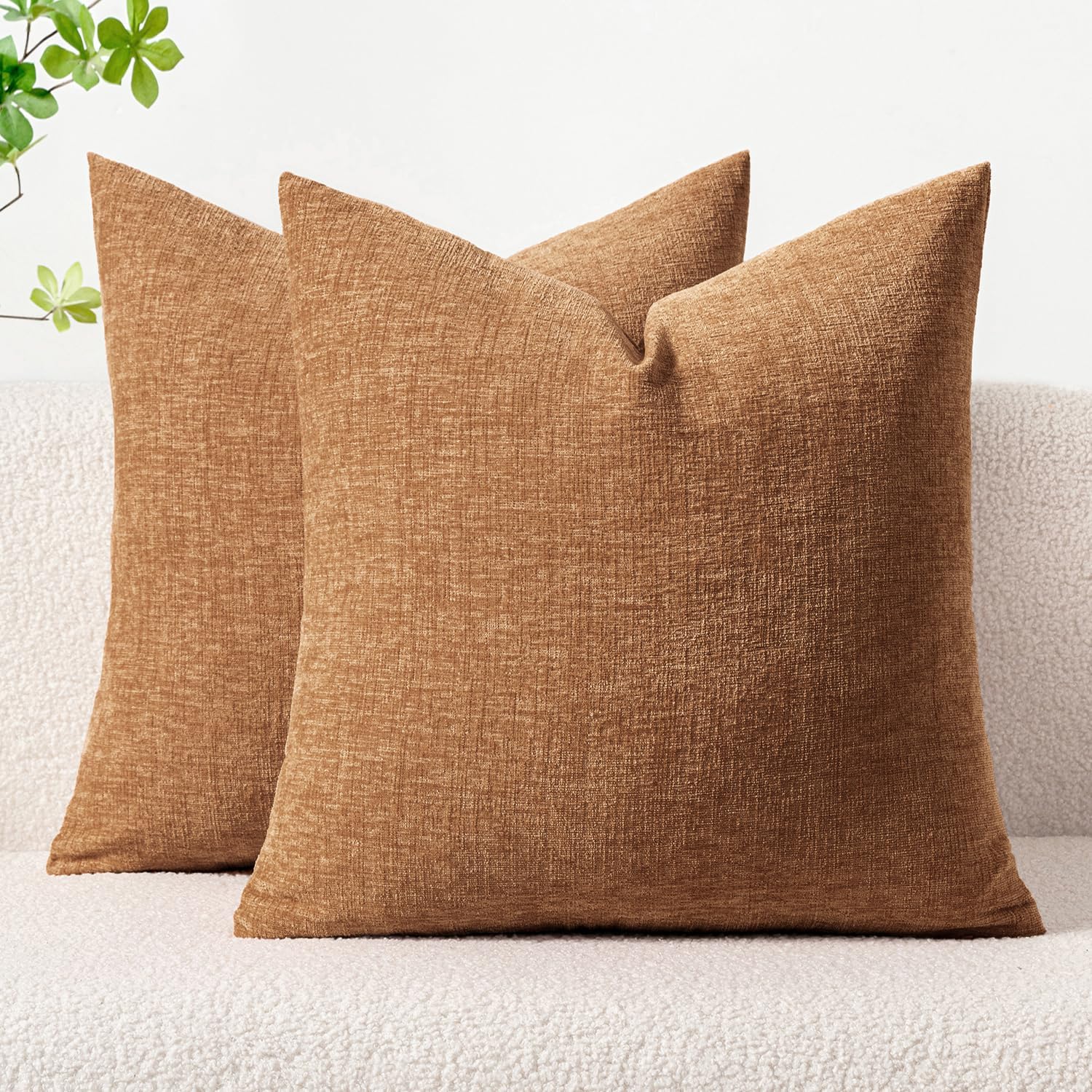 MIULEE Pack of 2 Couch Throw Pillow Covers 18x18 Inch Spring Soft Sage Green Chenille Pillow Covers for Sofa Living Room Solid Dyed Pillow Cases