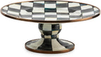 Enamel Pedestal Serving Platter, Decorative Serving Dish for Food, Mini, Black-and-White Courtly Check