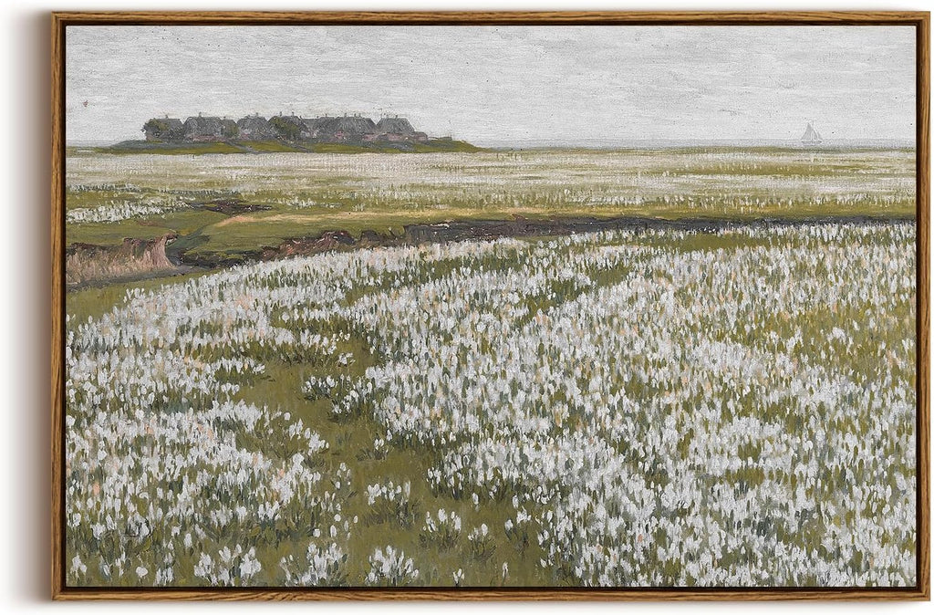 Framed Canvas Wall Art, Meadow with Flowers Painting, Landscape for Living Room, Bedroom, Home, Bathroom Decor, 8x10