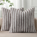 Pallene Faux Fur Plush Throw Pillow Covers 18x18 Set of 2, Luxury Soft Fluffy Striped Decorative Pillow Covers for Sofa, Couch, Living Room, Cream White