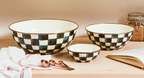 Enamel Pedestal Serving Platter, Decorative Serving Dish for Food, Mini, Black-and-White Courtly Check