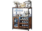 Wine Bar Rack Cabinet with LED Light, Adjustable Shelves Coffee Bar Cabinet with Mesh Door and Baffle Design, 36″ Tall Small Liquor Bar Cabinet for Home, Kitchen, Dinning Room, Rustic Brown