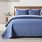 HOME Quilt Set Queen Size Navy Blue, Classic Geometric Diamond Stitched Pattern, Ultra Soft Microfiber Lightweight Bedding Bedspread Coverlet for All Season with 1 Quilt 2 Pillow Shams