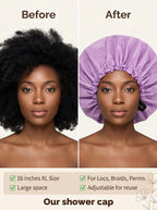 Shower Cap,Extra Adjustable Shower Caps for Women Double-Layer Waterproof Reusable Hair Cap, Large Size Hair Cap for All Hair,for Girls Spa Bath,Soft and Comfortable (Purple)