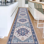 Soft Area Rugs 5x7, 5x7 Washable Rug with Non Slip Backing, 5 x 7 Faux Cashmere Low-Pile Carpet, Navy Blue & Gold