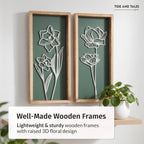 3D Floral Green Wall Art (Set of 2) Lightweight, Wooden Ready-to-Hang Boho Framed Wall Art for Bathroom, Bedroom, Living Room or Office – Premium Sage Green Farmhouse Decor – Gift-Boxed